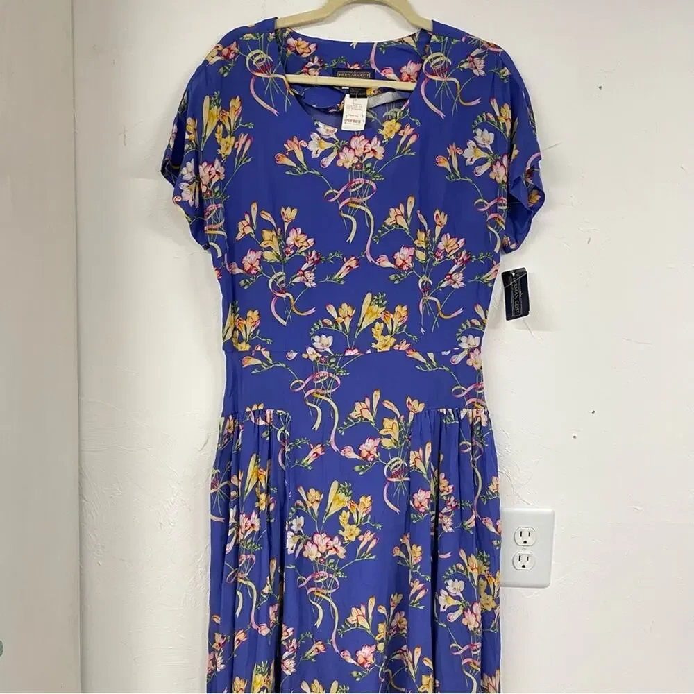 Vintage Herman Geist Blue Floral Print Blazer & Maxi Dress 2 Piece Matching Set
